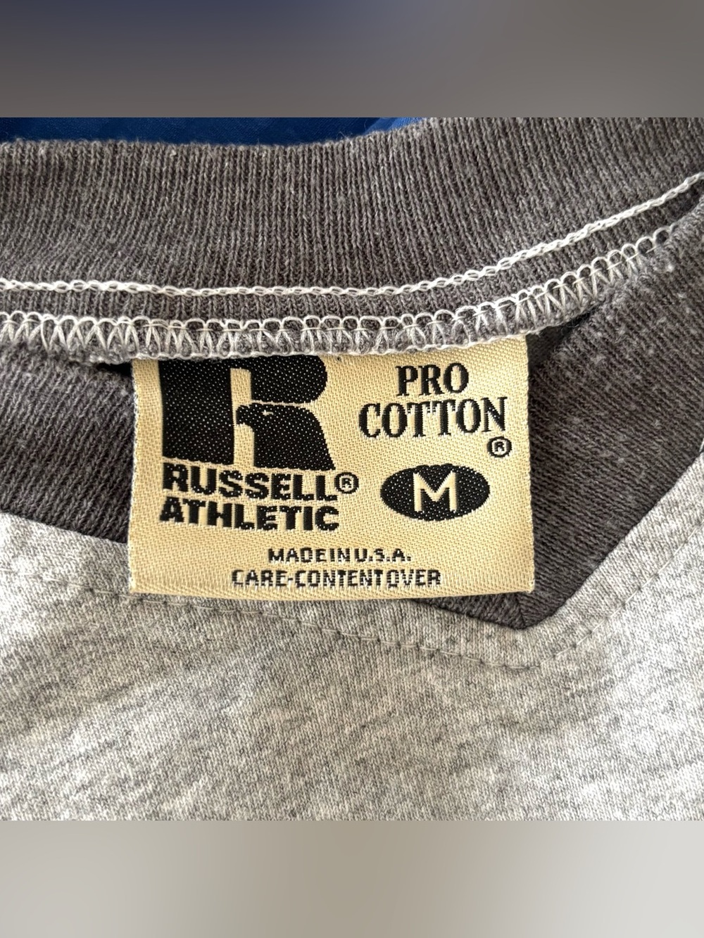 Vintage 90s Russell Athletic Pro Cotton Shirt V-Neck Ringer Made In USA M - Picture 3 of 9